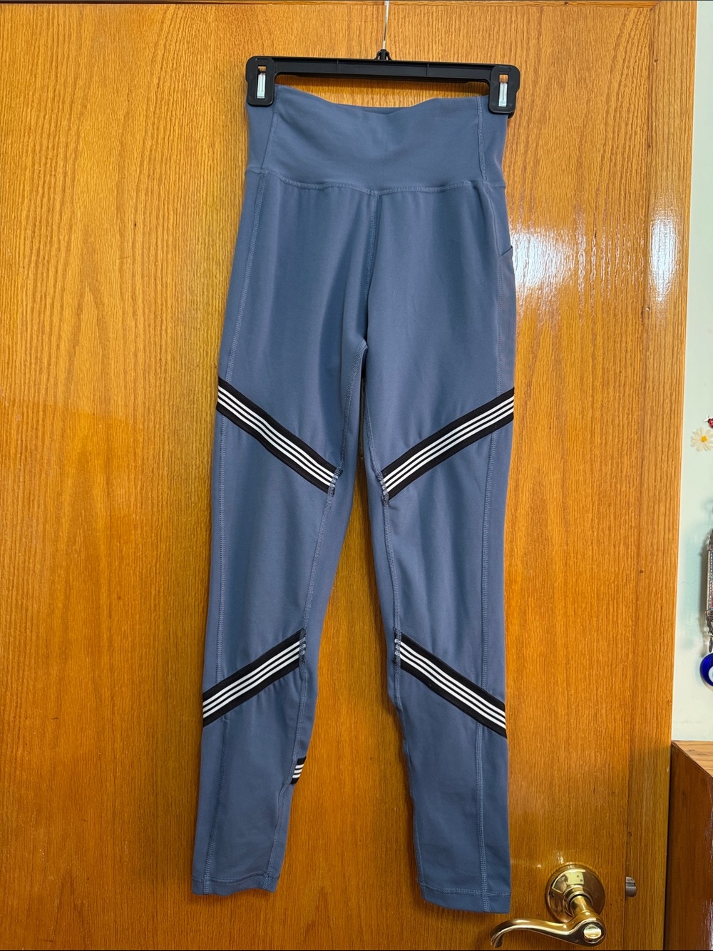 Adidas High-Waist Blue Active Leggings with Stripe Detail